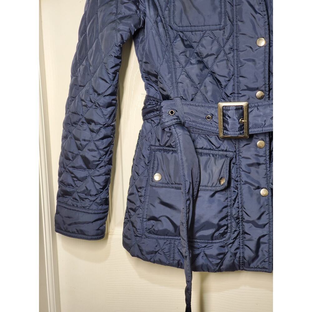 Banana Republic Quilted Belted Jacket XS True Navy Polka Dot Lining - Picture 11 of 12